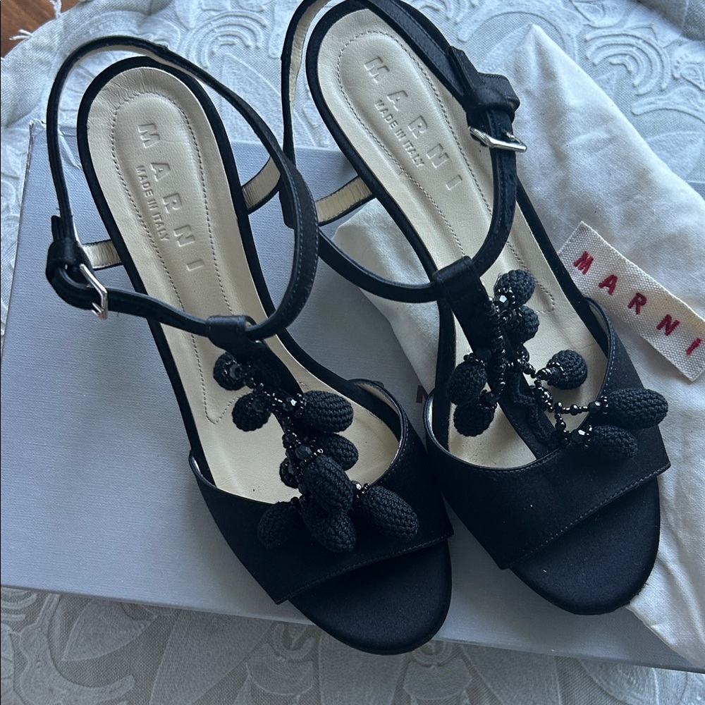 Marni Black Sandals with Beaded Accents